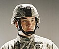 United States soldier wearing the standard issue Advanced Combat Helmet.