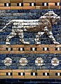 A lion against a blue background from the Ishtar Gate of ancient Babylon. (575 BC)