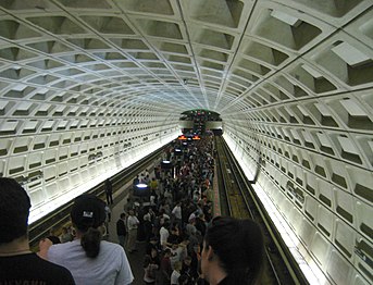 Navy Yard–Ballpark station on the Washington Metro Green Line after a baseball game at Nationals Park