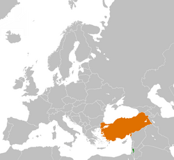 Map indicating locations of Palestine and Turkey