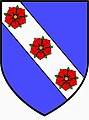 Coat of Arms of Rossetti:Blue with a silver band loaded with three red roses