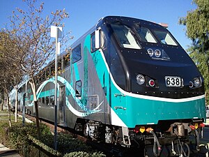 Metrolink Hyundai Rotem cab car, Virginia Colony, Moorpark, California