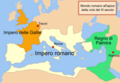 Roman Empire (27 BC-476 AD), Gallic Empire (260-274 AD) and Palmyrene Empire (260/270-273 AD) in 271 AD.