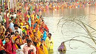 Devotees observing Chhath in Janakpur, Nepal