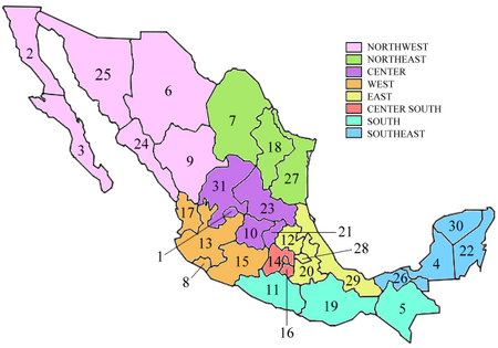 States of Mexico (excluding the islands)