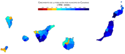 Crecimiento de la población por municipio entre 1998 y 2008.