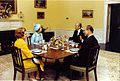 Gerald and Betty Ford having lunch with Queen Elizabeth II and Prince Philip, Duke of Edinburgh at the White House, 1976.