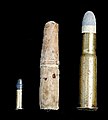 From left: .22 Long Rifle; 11mm paper cartridge for Chassepot/Fusil modèle 1866; 11mm×59.5R metallic cartridge for Fusil Gras mle 1874