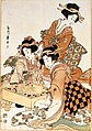 Geisha playing go, a woodblock print