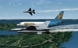 Компьютерная реконструкция сопровождения рейса Helios Airways-522 истребителями F-16 ВВС Греции