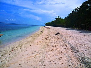 A pink sand beach on Great Santa Cruz Island in the Philippine Islands.