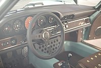 The interior is one of Singer's Porsche 911s