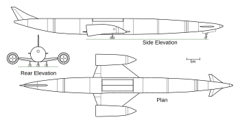 A 3-view drawing of Skylon