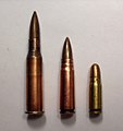 From left to right: 7.62×54mmR, 7.62×39mm, and 7.62×25mm