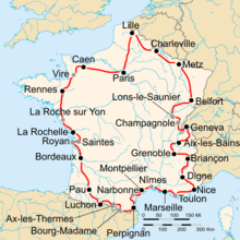 Route of the 1937 Tour de France Followed clockwise, starting in Paris