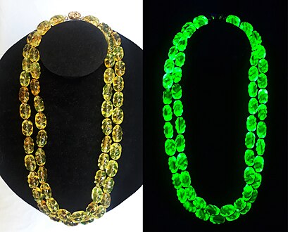 Uranium glass necklace, circa 1930.