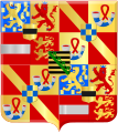 The coat of arms used by Maurice showing the county of Moers (top left center and bottom right center) and his mother's arms of Saxony (center): 78