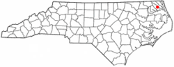 Location in Pasquotank and Camden counties in the state of North Carolina