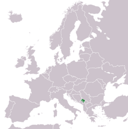 Sandžak divided between Serbia and Montenegro on the European map (colored in green).