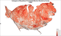 Cartogram of Republican presidential election results by county