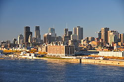 The skyline of Montreal viewed from the Jacques Cartier Bridge