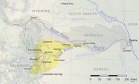 Map of the South Platte River watershed in Colorado from North Platte, Nebraska