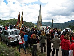 Detalle del encuentro con los de Puebla de San Miguel (Valencia), durante la «Romería de Santa Quiteria», en Hoya de la Carrasca, Arcos de las Salinas]] (Teruel), año 2013.