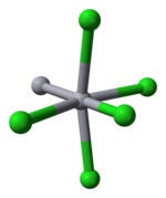 Ball-and-stick model of the distorted octahedral coordination of mercury in calomel