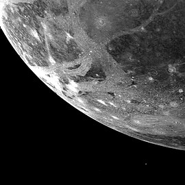 Icy surface of Ganymede as photographed from 253,000 km