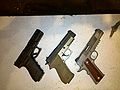 Left to Right: Glock 21, Sig Sauer P220 Combat, Colt 1911 Rail Gun.