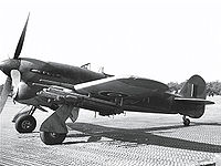 typical HawkerTyphoon fighter warplane of the British Royal Air Force, armed with 60lb RP-3 rockets and cannon.