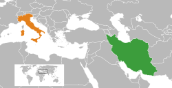 Map indicating locations of Italy and Iran