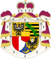 Coat of arms of the Prince of Lichenstein, with a purple princely mantle