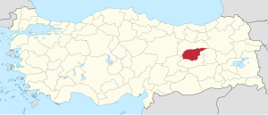 Location of Tunceli Province in Turkey