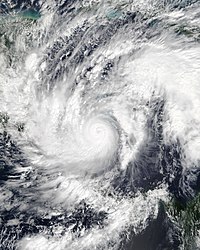 A satellite image of Hurricane Eta shortly before landfall in Nicaragua on November 3, 2020.