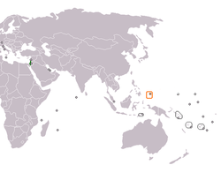 Map indicating locations of Israel and Palau