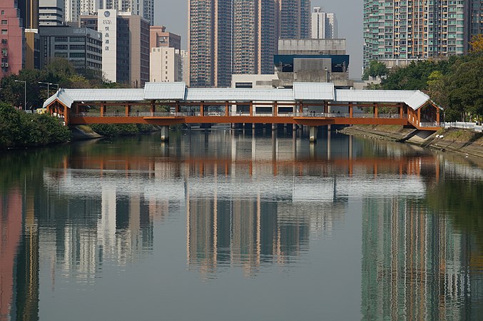 圖為天后橋在河里的倒映。