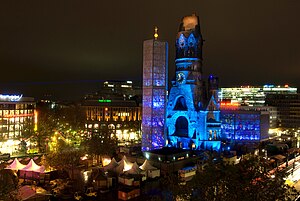 Breitscheidplatz and Kaiser Wilhelm Memorial Church at night (2008)