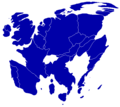 Image 36A cartogram depicting the population distribution between old EU-27 member states in 2008 (including the UK and excluding Croatia). 57.8% of all citizens of the EU live in the four largest member states: Germany, France, Italy, and Spain. (from Demographics of the European Union)