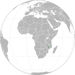 Location of Malawi (dark green) in southeast Africa