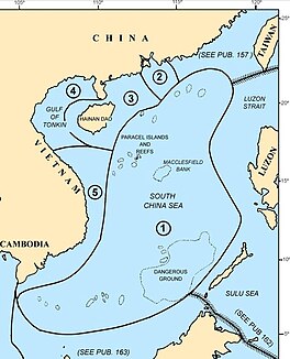 Map of the South China Sea area showing the location of Dangerous Ground