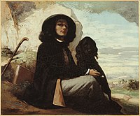 Gustave Courbet, Self-portrait with black spaniel dog.