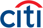 The Citigroup logo since 1999, re-introduced in 2012 with blue lettering.