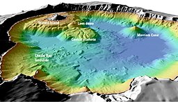 Click for full image: Details of features beneath the surface are constructed using data from the 2000 bathymetry survey.