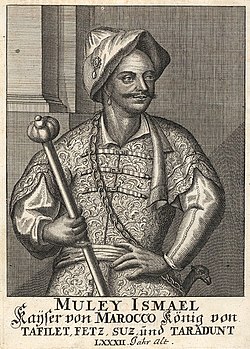 Moulay Ismail Ibn Sharif (Иллюстрация из John Windus' Reise nach Mequinetz, der Residentz des heutigen Käysers von Fetz und Marocco, Ганновер, 1726)