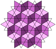 The rhombille tiling overlaid on its dual, the trihexagonal tiling.