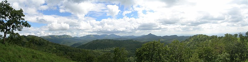 Panoramic view of the Biligirirangans. The pointed peak is Malkibetta, to its left is the high ridge of Honnematti.