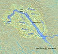 Map of the Finlay River, a tributary and headwater of the Peace River, in BC, Canada. 8 March 2010.