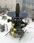 Technicians prepare Galileo for connection to the Inertial Upper Stage booster prior to launch