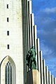 The statue of Leifur "the lucky" Eiriksson in front of the church.